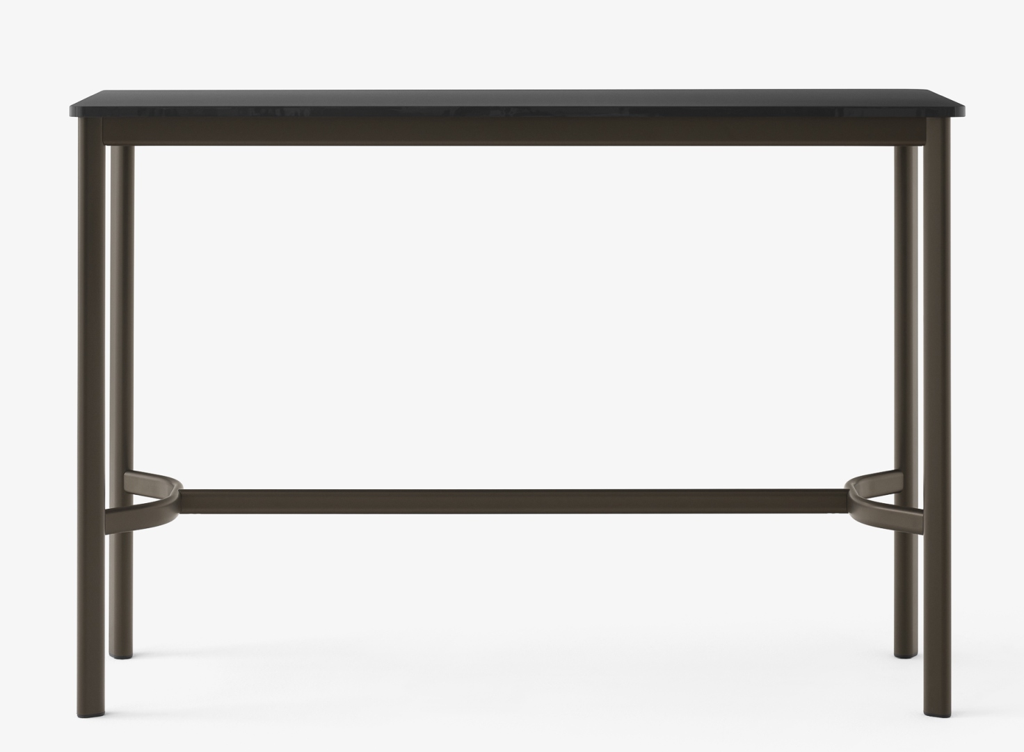 AndTradition Drip High Table: Moderner Stehtisch mit dunkler Tischplatte und braunem Metallgestell für Büro und Gastronomie.