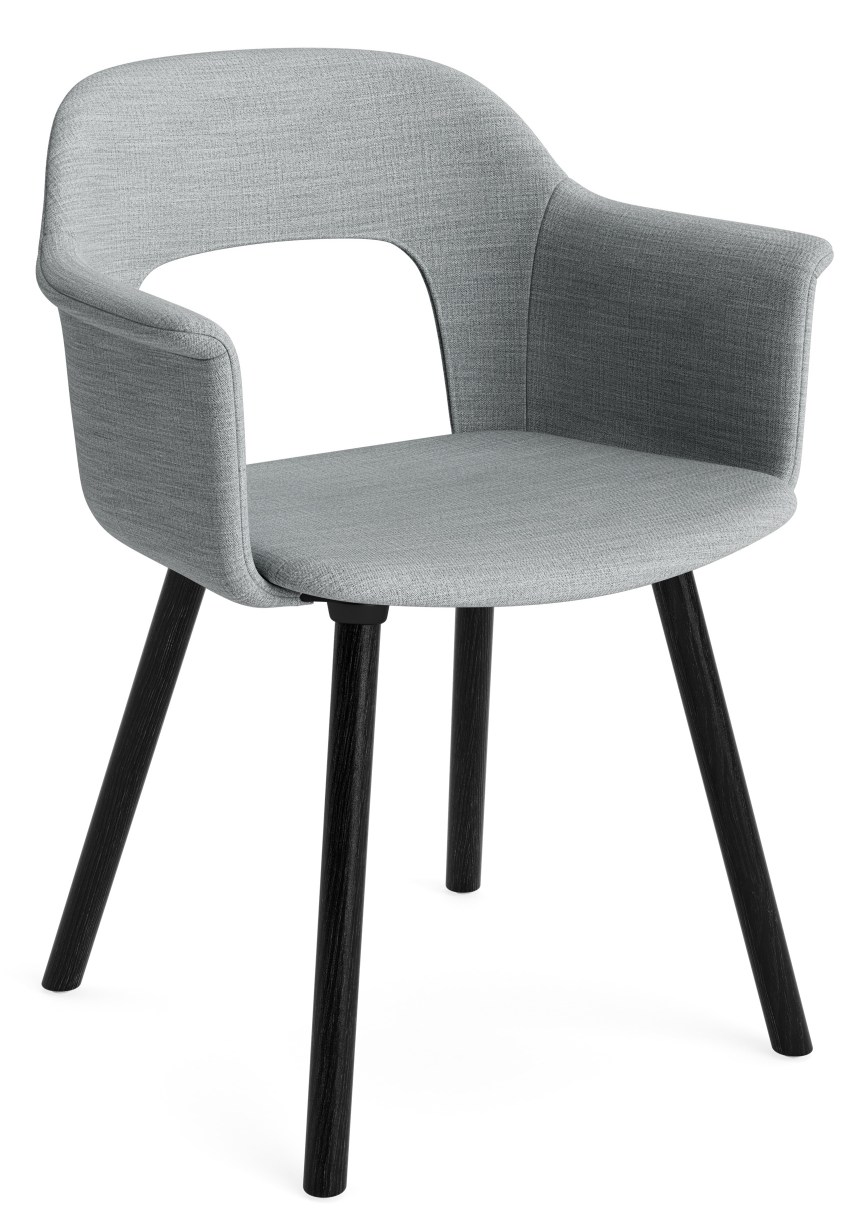 Grauer Hay Armlehnstuhl Layout Armchair 224 mit Stoffbezug und schwarzen Holzbeinen für Esszimmer und Wohnbereich.