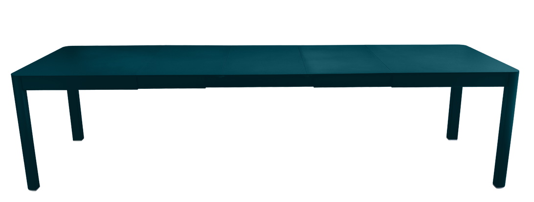 Fermob Ribambelle Gartentisch, ausziehbar, in dunklem Petrolblau, ideal für den stilvollen Outdoor-Bereich.