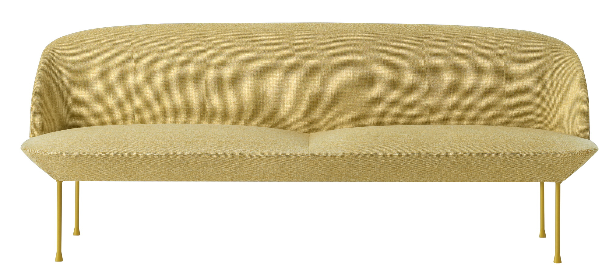 Gelbes Oslo Sofa von Muuto: Modernes 3-Sitzer Sofa mit Stoffbezug und filigranen Beinen.