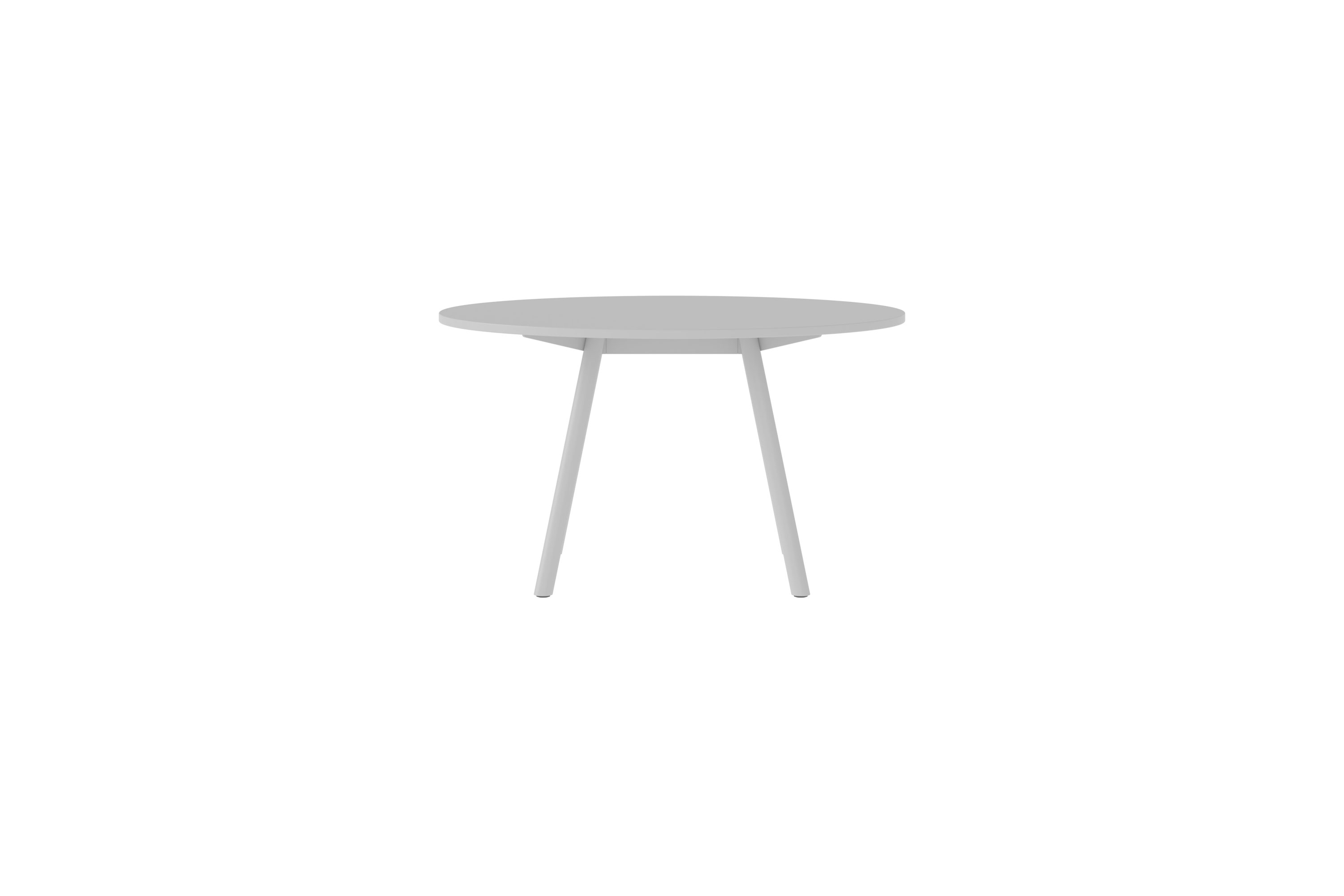 Heller, runder Masa Tisch von New Tendency mit drei Beinen, minimalistisches Design.