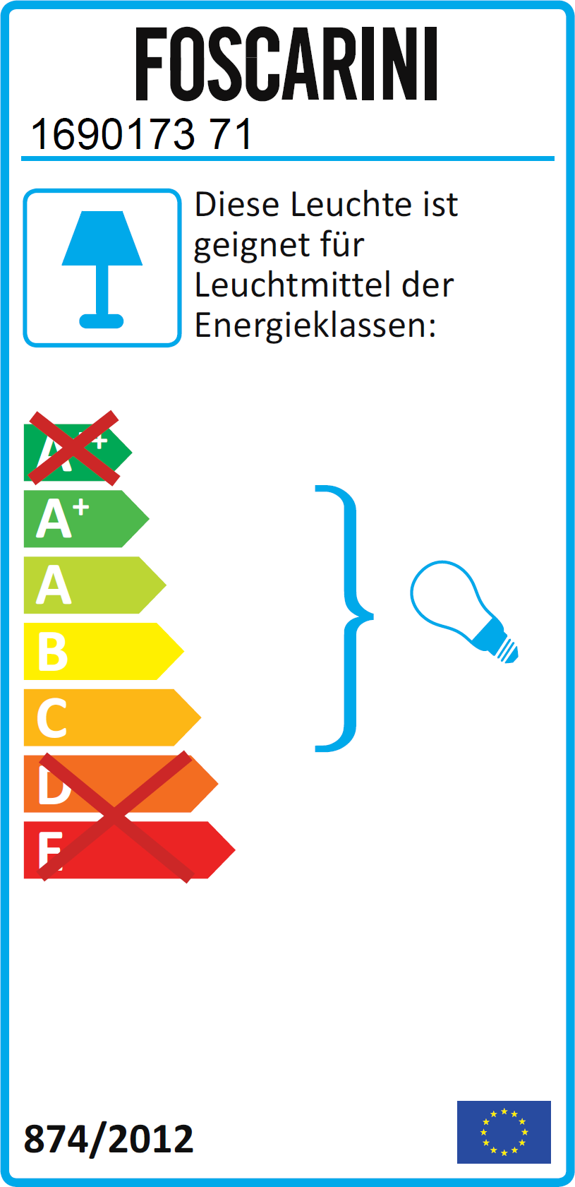 Energieeffizienzlabel der Foscarini Allegretto Assai Pendelleuchte, geeignet für Leuchtmittel der Energieklassen A bis A+.
