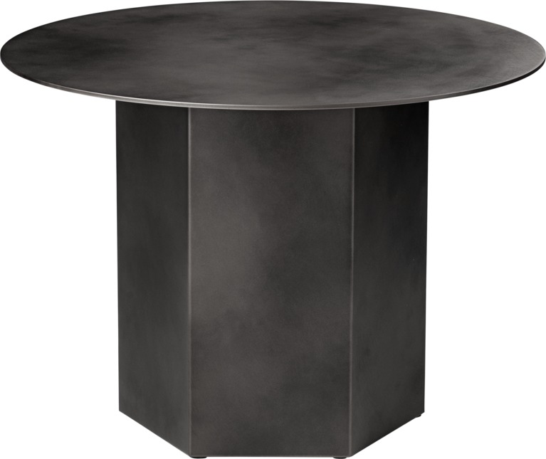 Runder Epic Coffee Table Couchtisch von Gubi aus Stahl in dunkler Farbe.