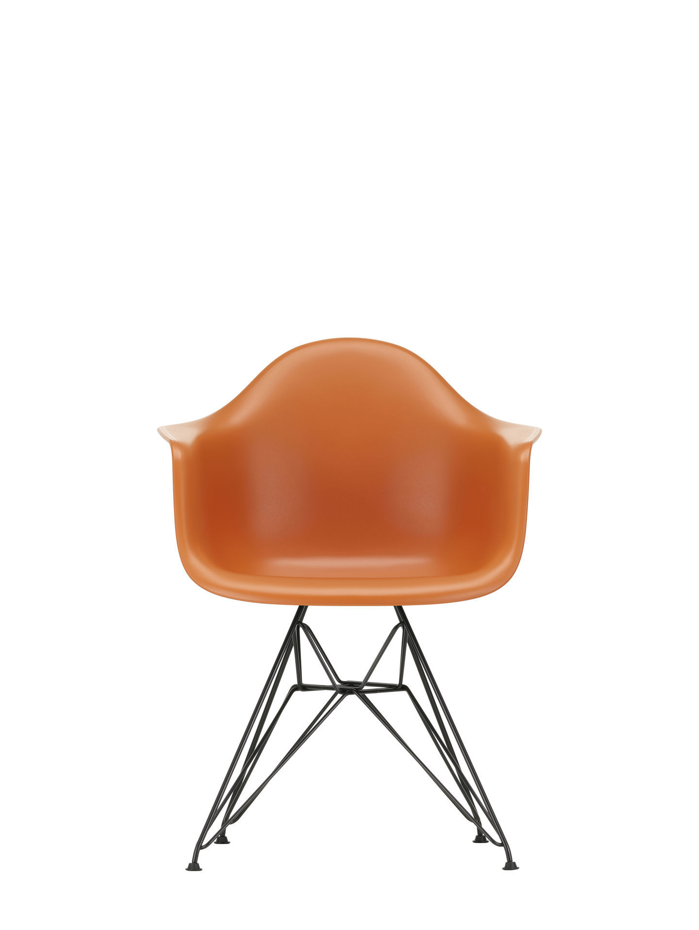 Eames Plastic Arm Chair DAR Stuhl in Forest mit schwarzem Eiffelturm-Untergestell.
