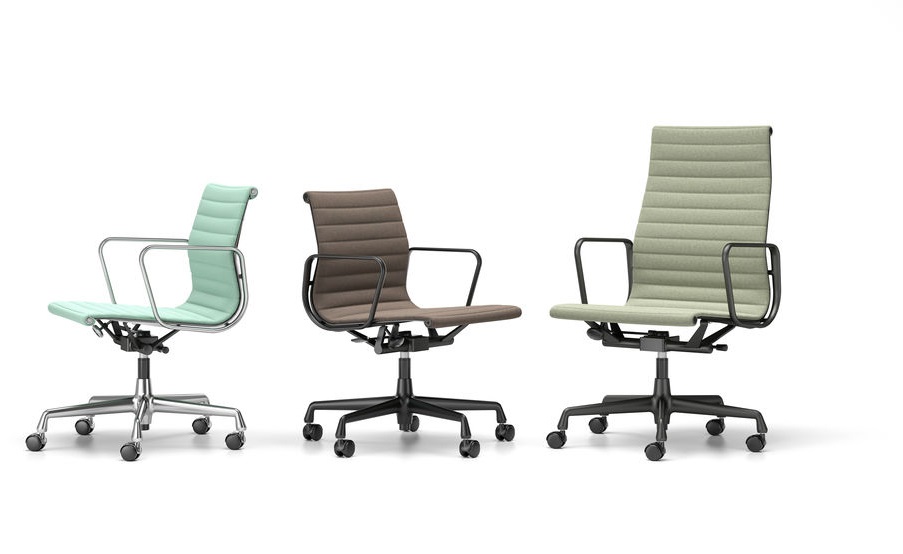 Vitra Aluminium Chair EA 119 in verschiedenen Farben, Bürostuhl mit Armlehnen und Rollen.
