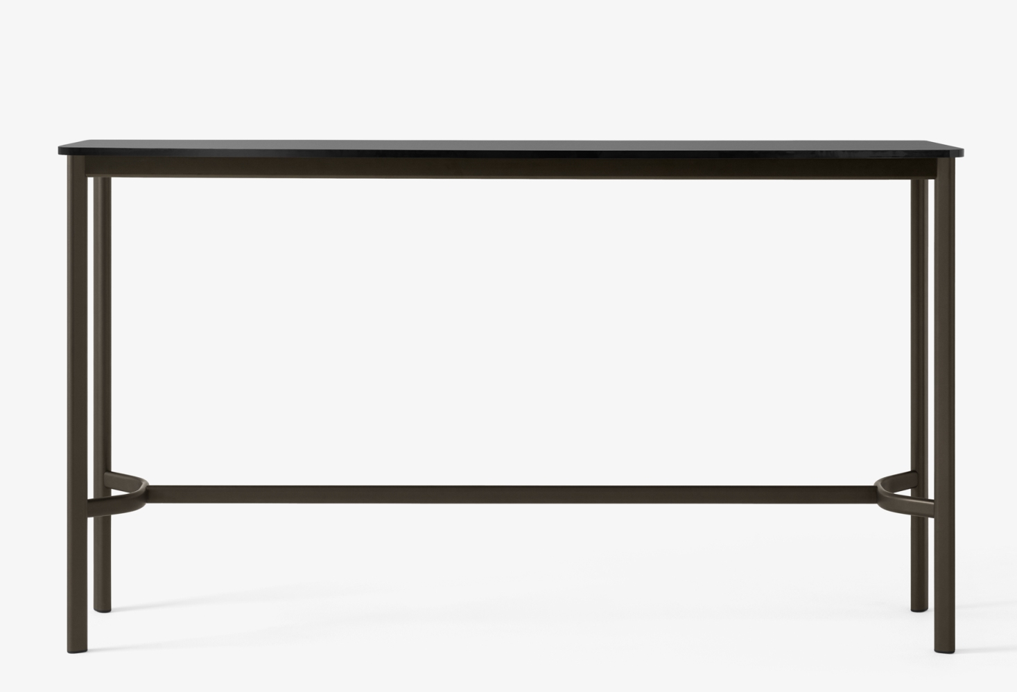 AndTradition Drip High Table Stehtisch mit dunkler Tischplatte und Metallgestell für moderne Einrichtung.