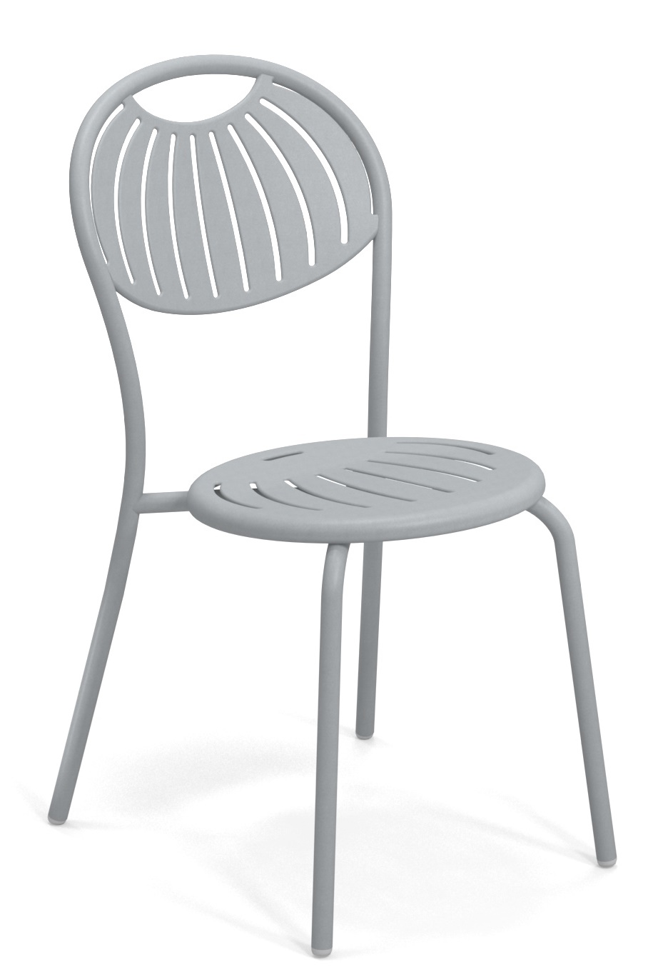 Grauer Coupole Stuhl von Emu für den Außenbereich mit filigranem Design und Stahlgestell.
