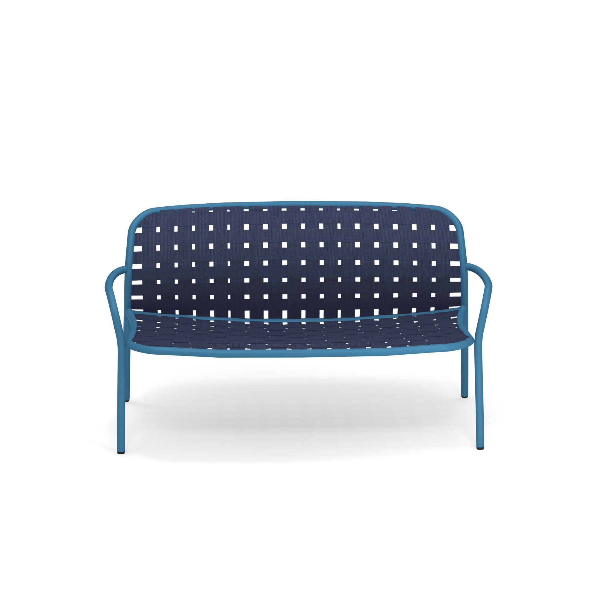 Yard Sofa 2-Sitzer Bank von emu, blaue Gartenbank mit Textilbespannung für den Außenbereich.