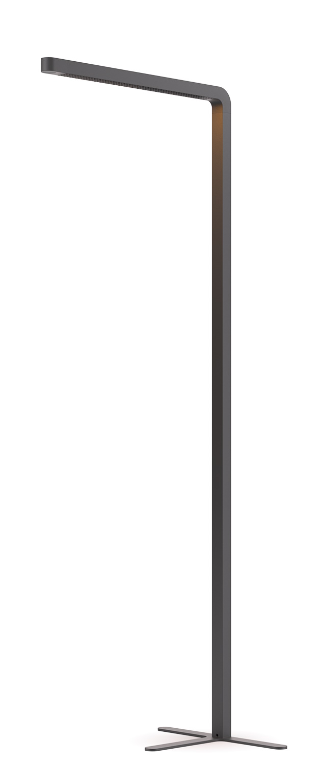 Team Agile Stehleuchte in Grau: Moderne LED-Stehlampe mit minimalistischem Design und Kreuzfuß für Wohnzimmer.