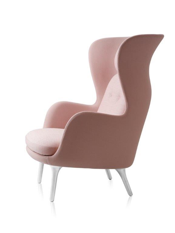 Rosa Ro Sessel von Fritz Hansen mit Aluminiumfuß, moderner Ohrensessel für Wohnzimmer und Büro.