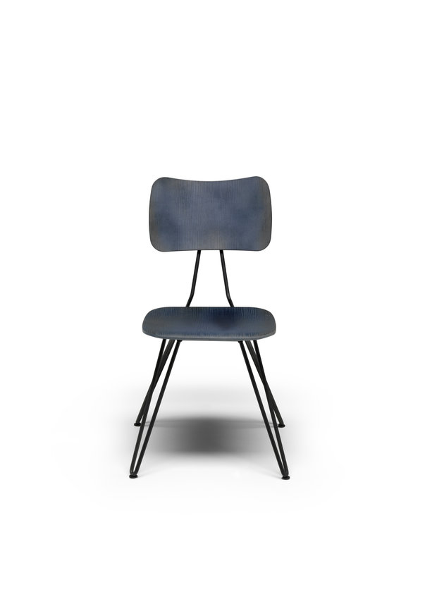Blauer Overdyed Side Chair Stuhl mit schwarzem Metallgestell, modernes Möbeldesign von Moroso Diesel.