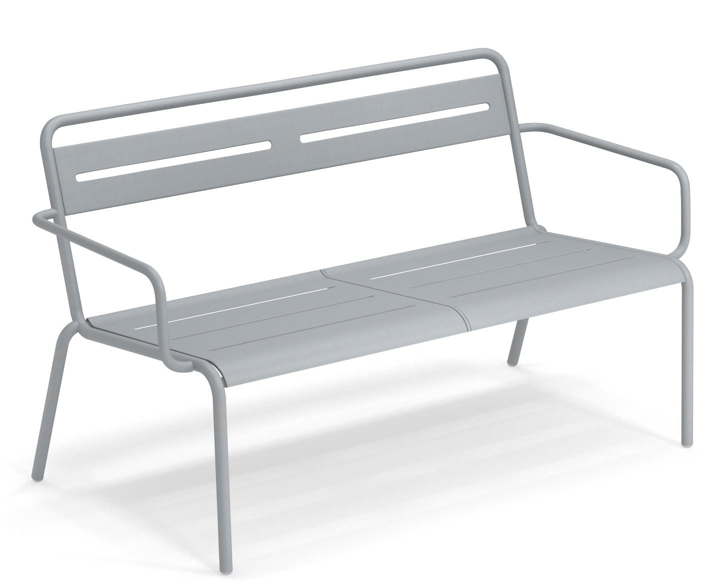 Emu Star Sofa Outdoor in Grau, modernes Design Gartenbank aus Metall für zwei Personen.