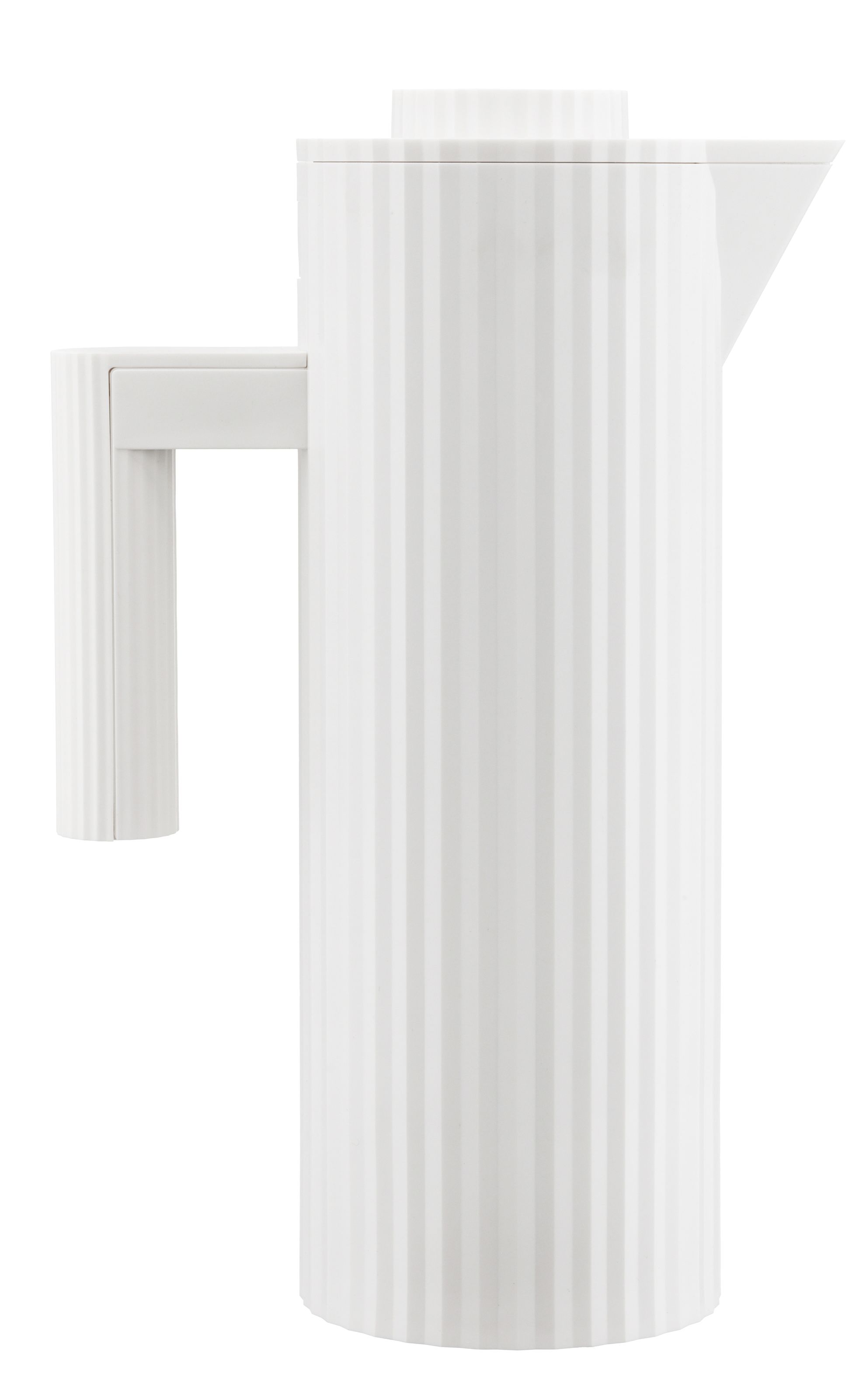 Weiße Alessi Isolierkanne MDL12 mit Plissee-Design, ideal für Tee, Kaffee und andere Heißgetränke.