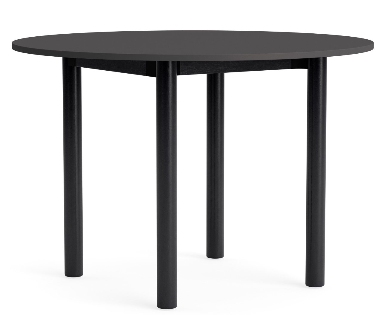 Annex Table Round Esstisch von Hay, runder Tisch mit schwarzer Tischplatte und schwarzen Beinen.