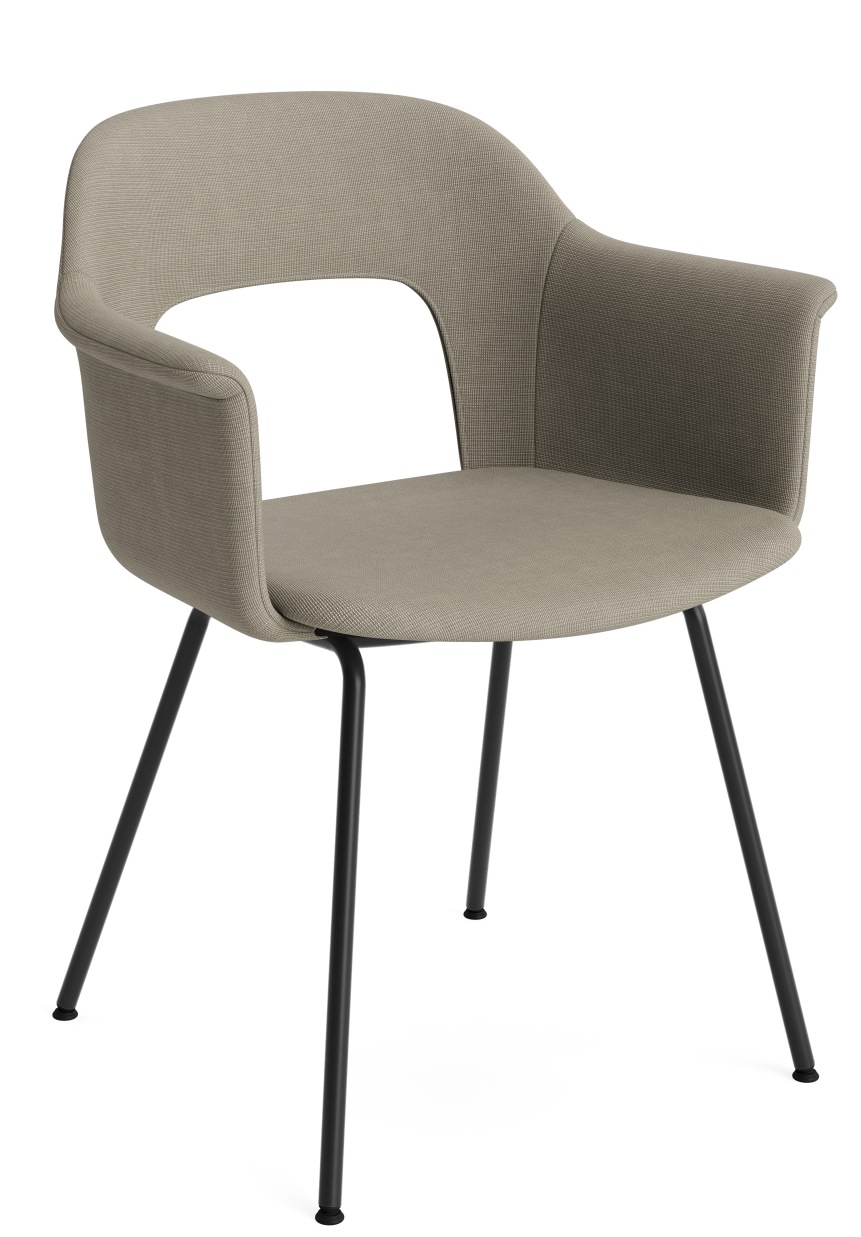Layout Armchair 214 von Hay, Armlehnstuhl in Beige mit schwarzem Metallgestell für Esszimmer und Wohnbereich.
