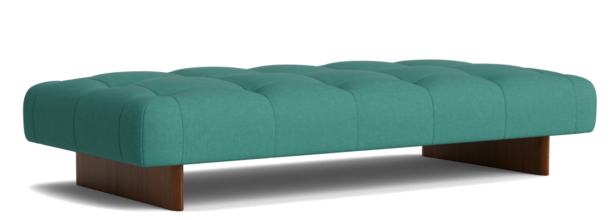Türkisblaue Quilton Daybed Liege von Hay mit Knopfheftung und Holzfüßen, modernes Möbeldesign.