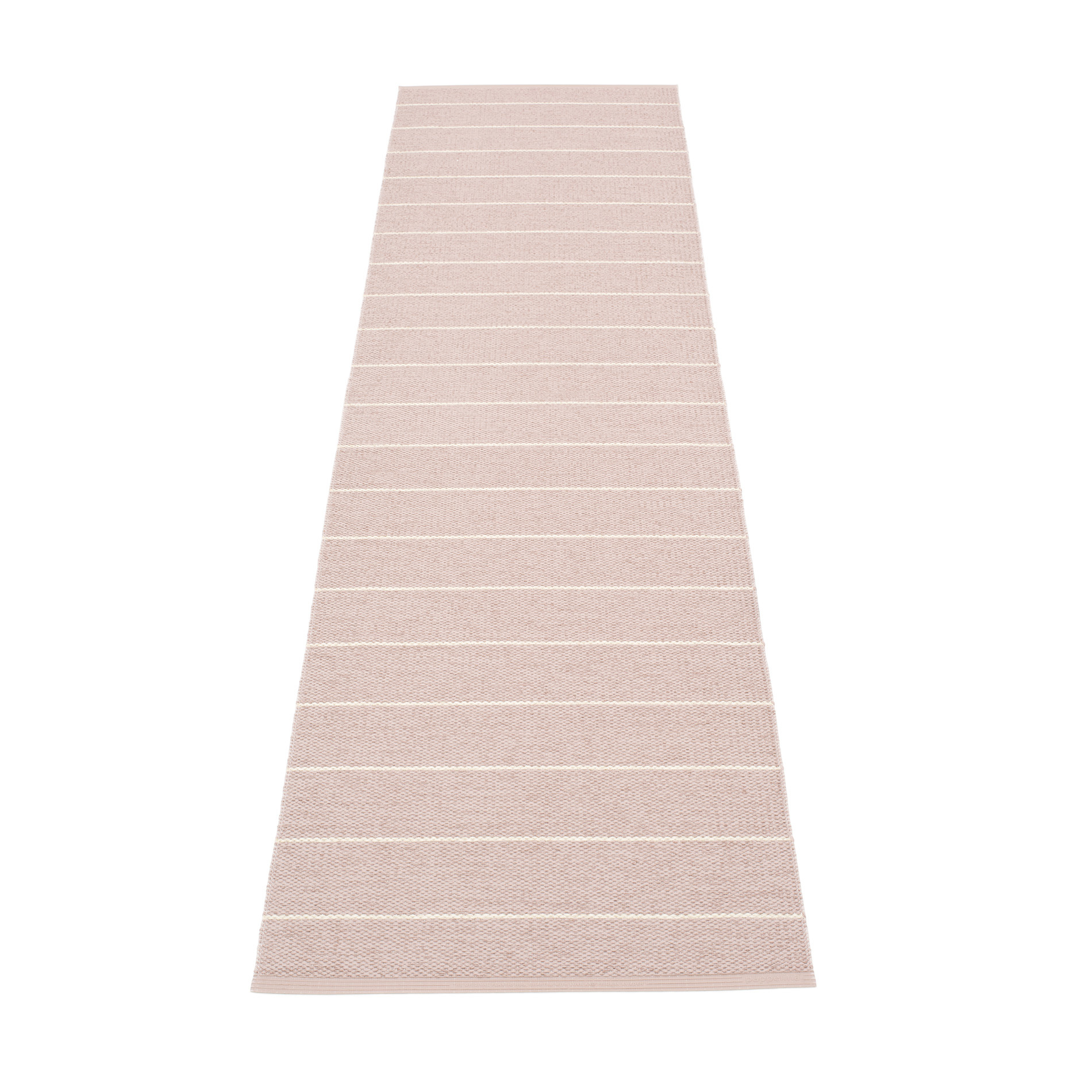 Carl Kunststoffteppich von Pappelina, 70x270 cm, in Rosa mit weißen Streifen, für Innen und Außen.