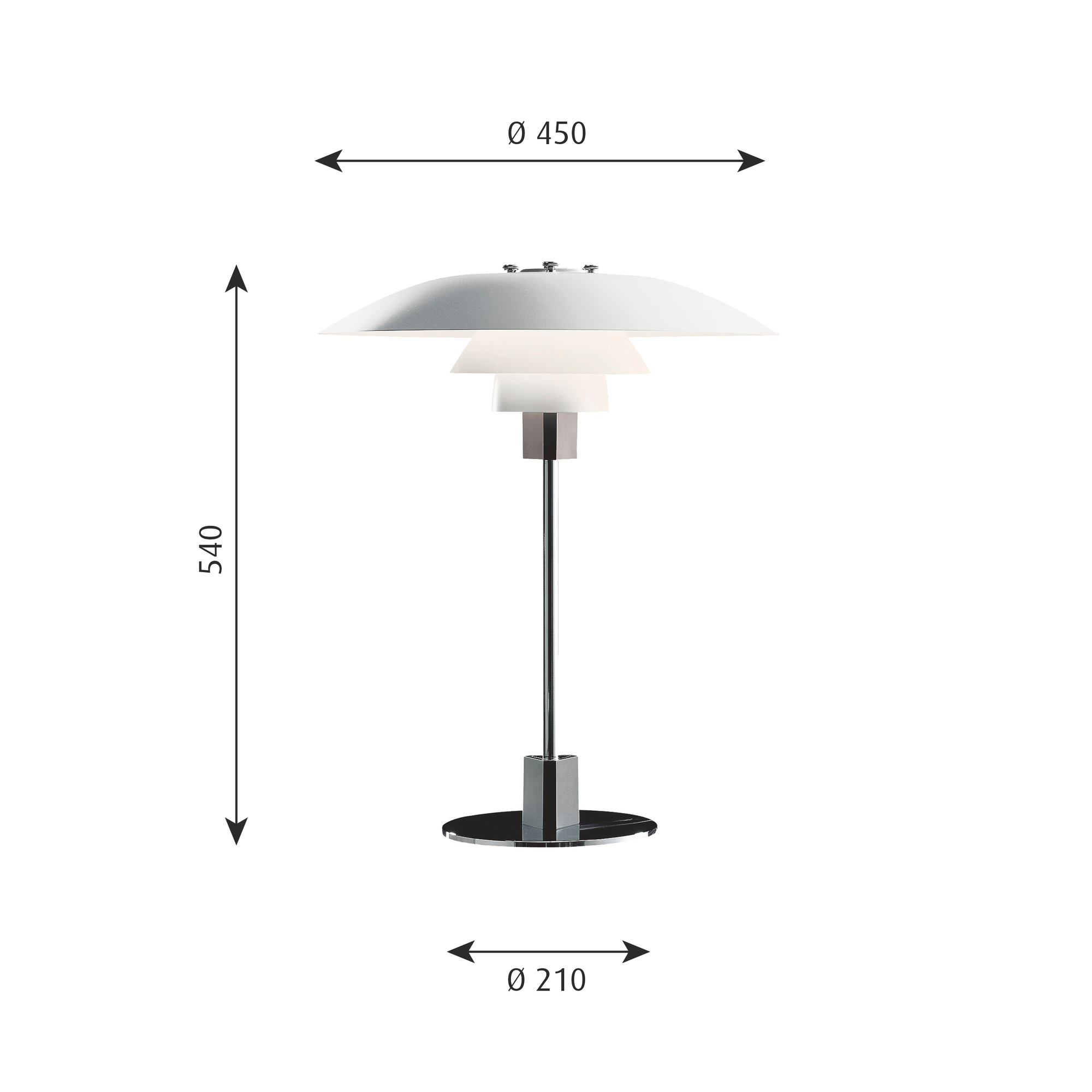PH 4/3 Tischleuchte von Louis Poulsen: Elegante Designleuchte mit dreischirmigem System für blendfreies Licht.