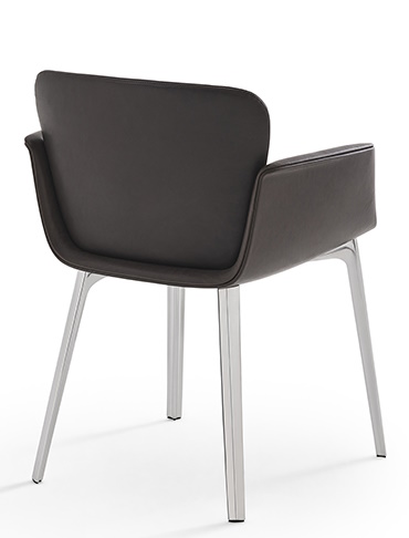 KN06 Stuhl von Knoll International, brauner Ledersessel mit Armlehne und silberfarbenem Metallgestell, Rückansicht.