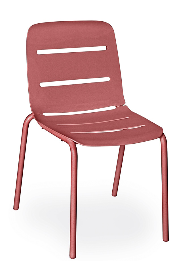 Vapio Stuhl von Weishäupl für den Außenbereich, rot, mit schlichtem Design und Metallgestell.