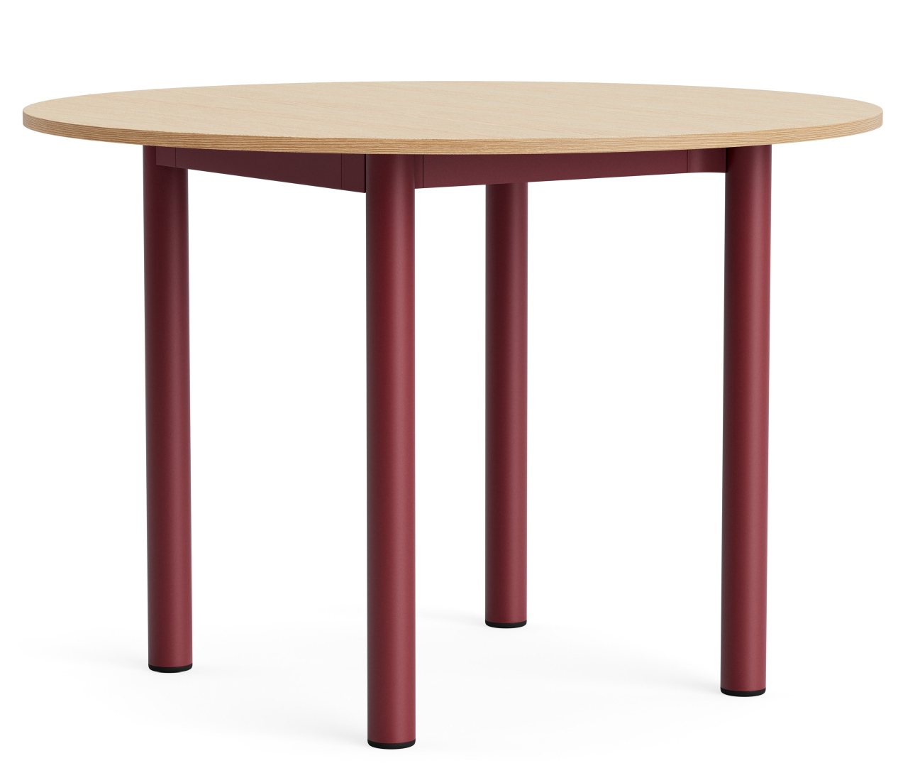 Annex Table Round Esstisch von Hay, runder Holztisch mit roten Beinen, modernes Design.