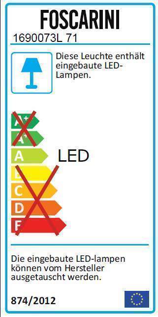 Energieeffizienzlabel der Foscarini Allegro Assai Deckenleuchte mit LED-Lampen, Energieklasse A.