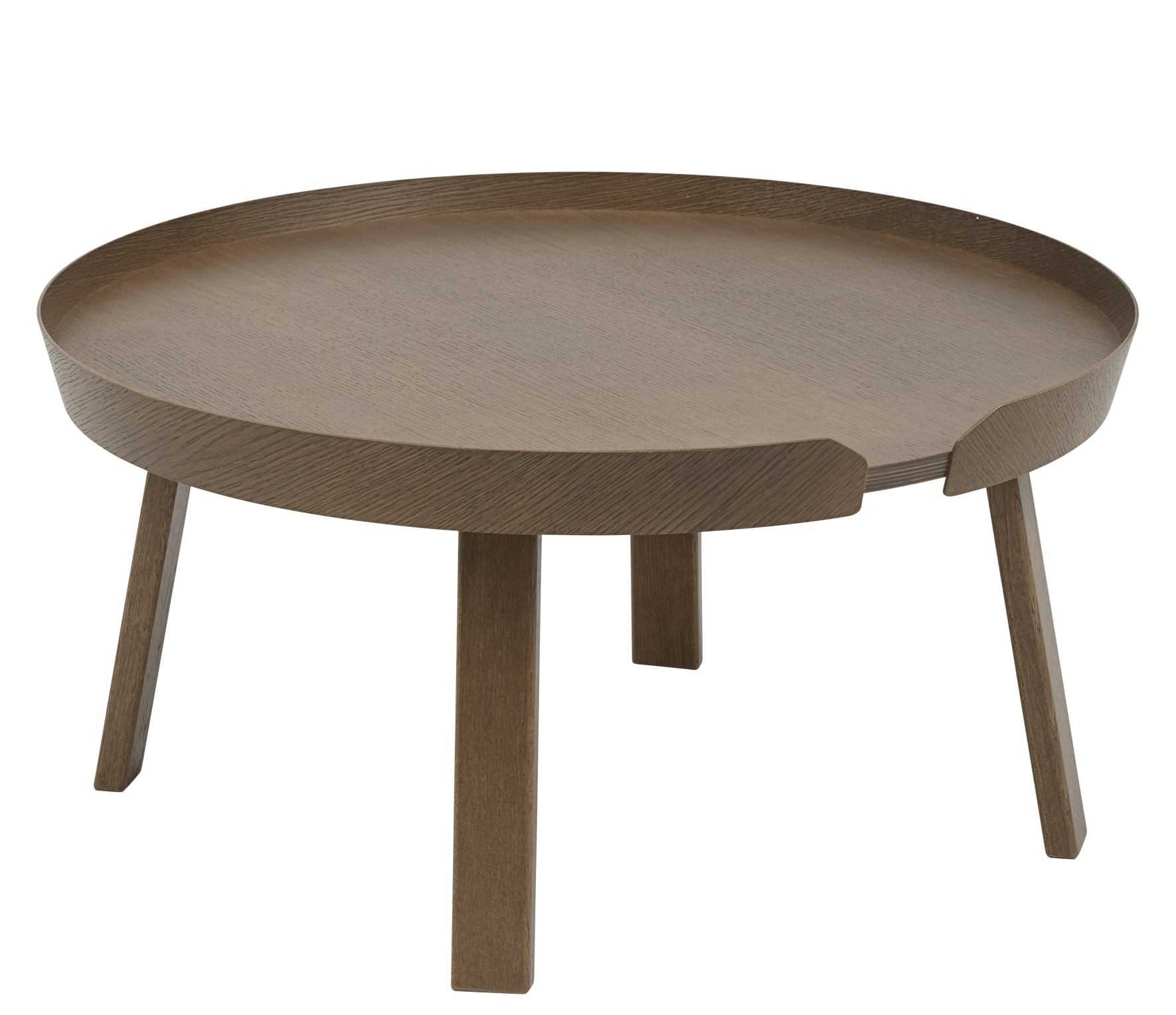 Muuto Around Coffee Table Large aus Eiche, runder Wohnzimmertisch aus Holz mit drei Beinen.
