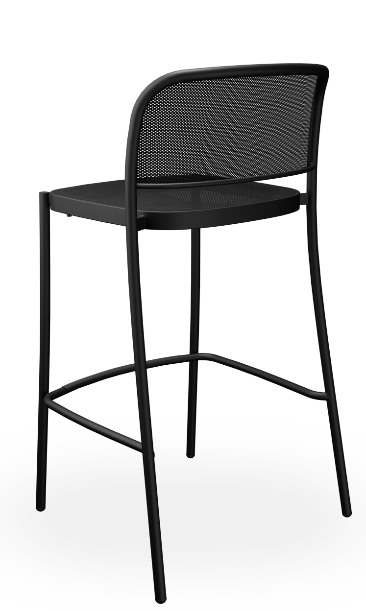 Schwarzer Cafè Barstool Barhocker von Emu für den Außenbereich, Rückenlehne und Sitzfläche aus Metallgeflecht.
