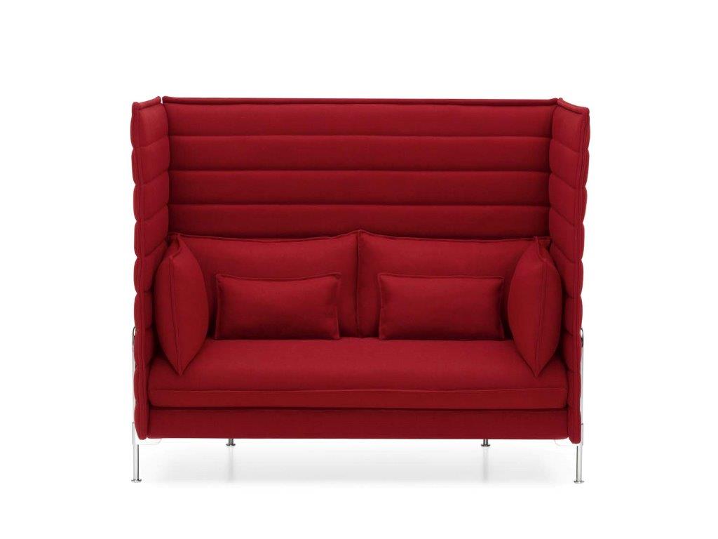 Roter Vitra Alcove 2-Sitzer Highback mit Kissensatz und hoher Rückenlehne, Frontansicht.