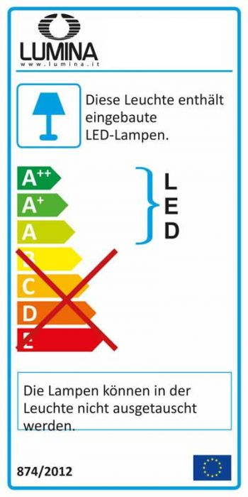 Energielabel der Lumina Elle 1 LED Stehleuchte mit Energieeffizienzklasse A++ bis A.