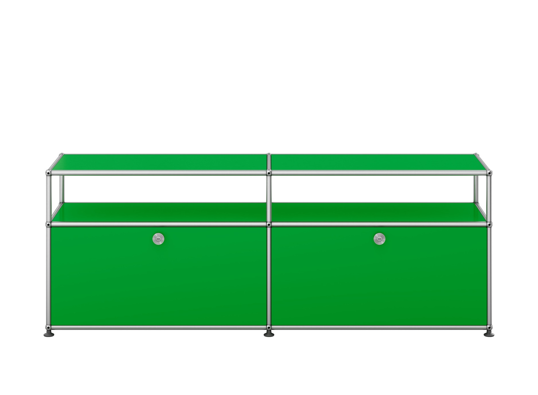 USM Haller Sideboard in Grün: TV-Möbel und Hi-Fi-Möbel mit zwei Fächern und Schubladen.