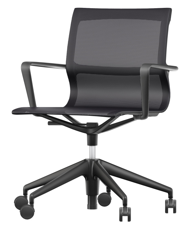Schwarzer Physix Studio Bürostuhl von Vitra mit Armlehnen und Netzstoff, ergonomischer Drehstuhl für das Büro.