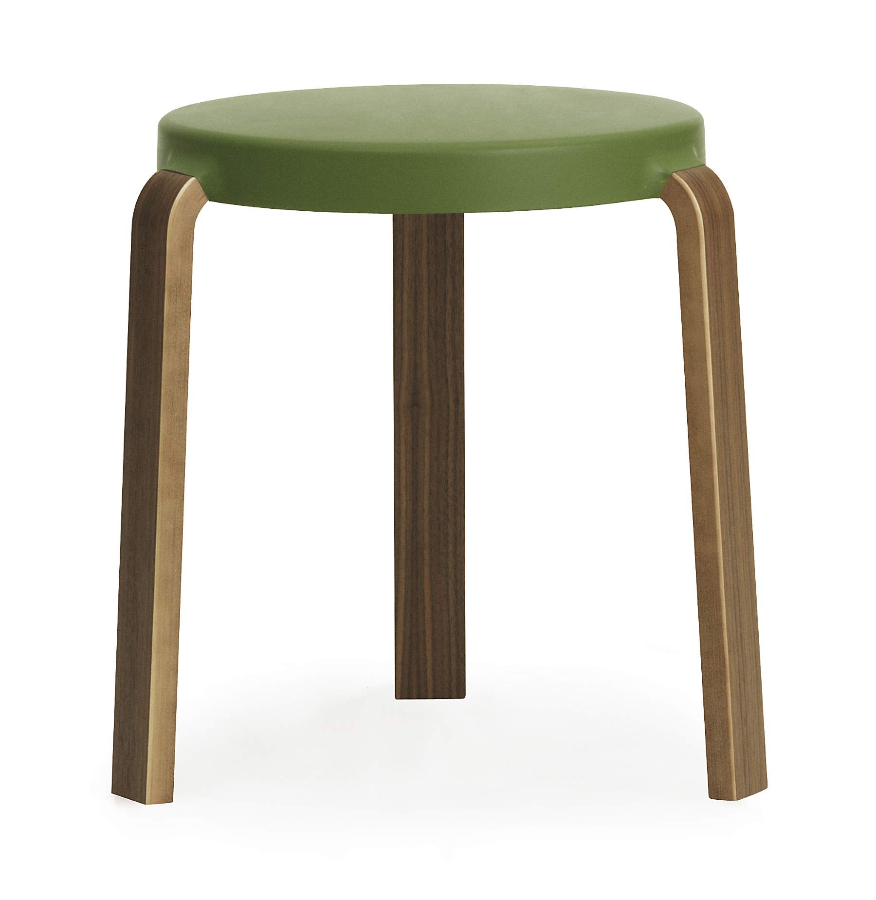 Normann Copenhagen Tap Hocker, grüner Sitz und Holzbeine, moderner skandinavischer Hocker für Wohnzimmer und Küche.