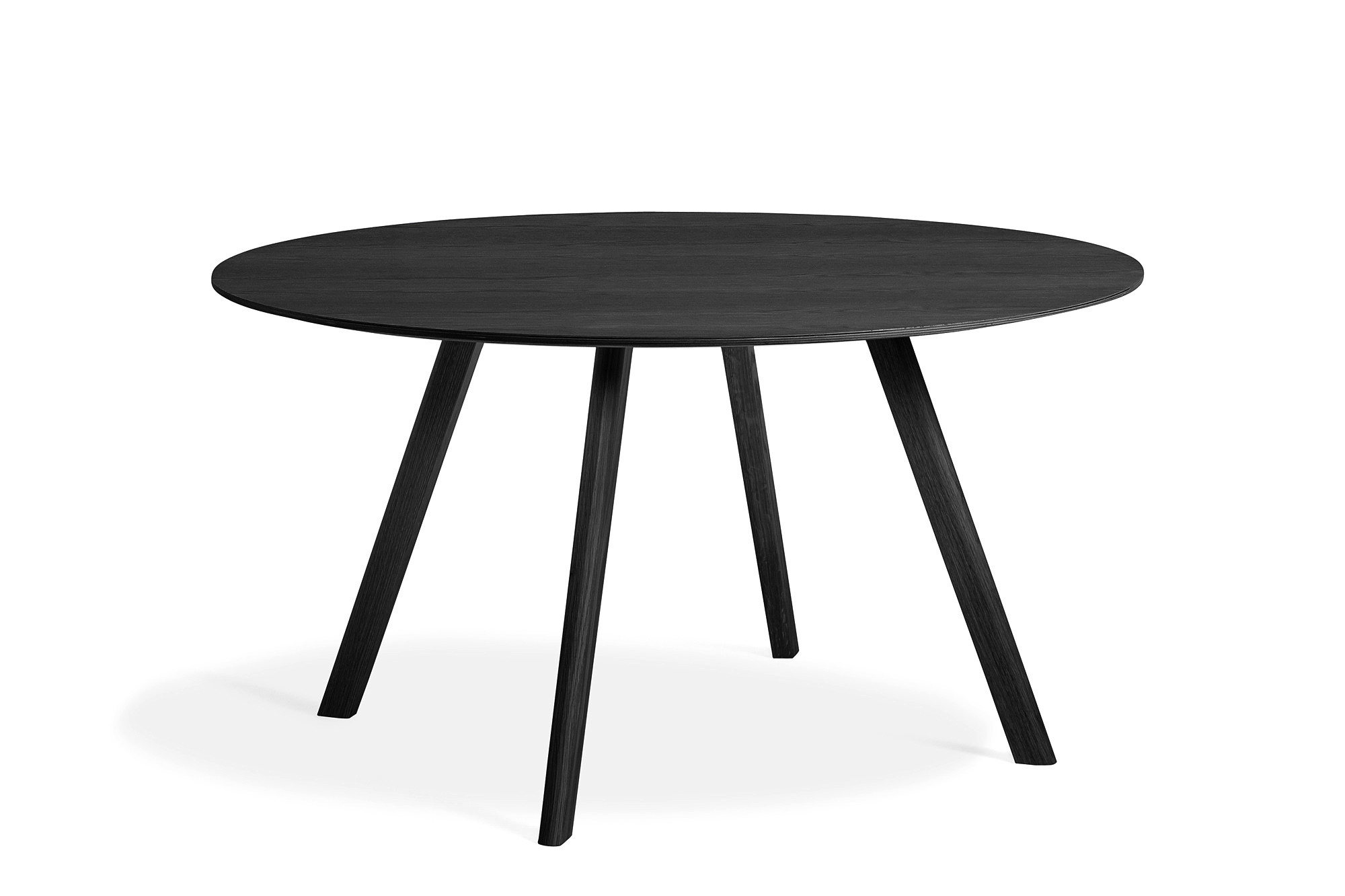Schwarzer Copenhague Table CPH 25 von Hay, runder Esstisch mit drei Beinen.