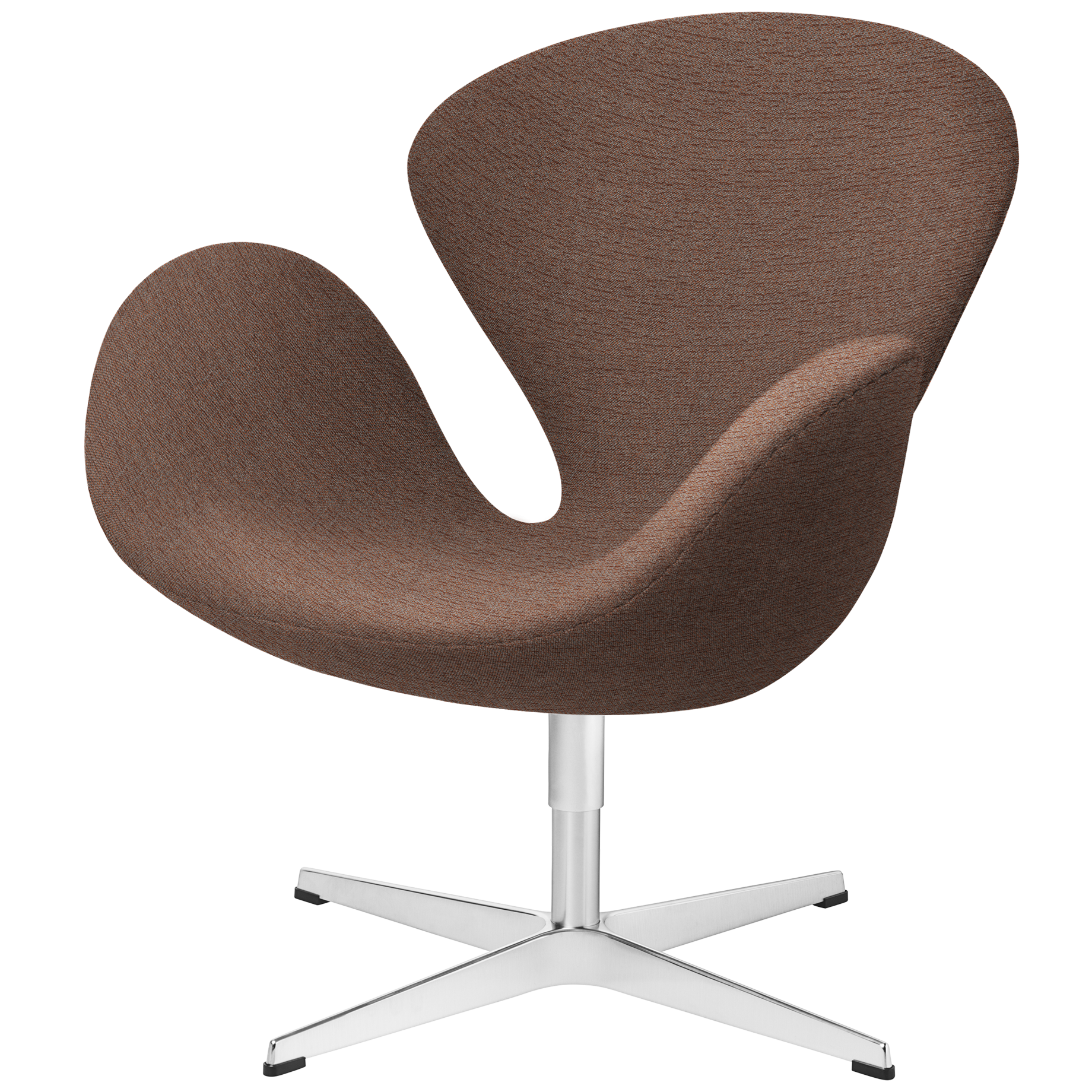 Brauner Schwan Sessel von Fritz Hansen mit Drehfuß aus Aluminium für modernes Wohnzimmerdesign.