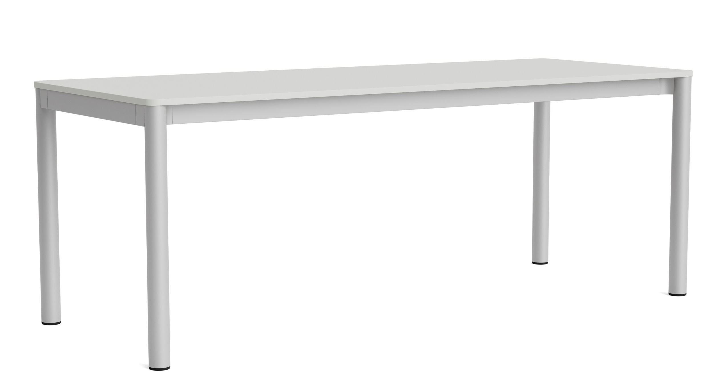 Annex Table Flush Esstisch von Hay, rechteckig, weiße Tischplatte und silbernes Metallgestell.