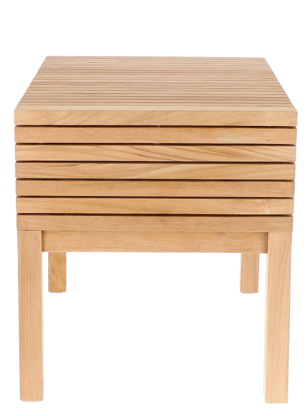 Samoa Beistelltisch von Jan Kurtz: Quadratischer Outdoor-Tisch aus Teakholz mit Ablagefach. Gartenmöbel für Terrasse und Balkon.