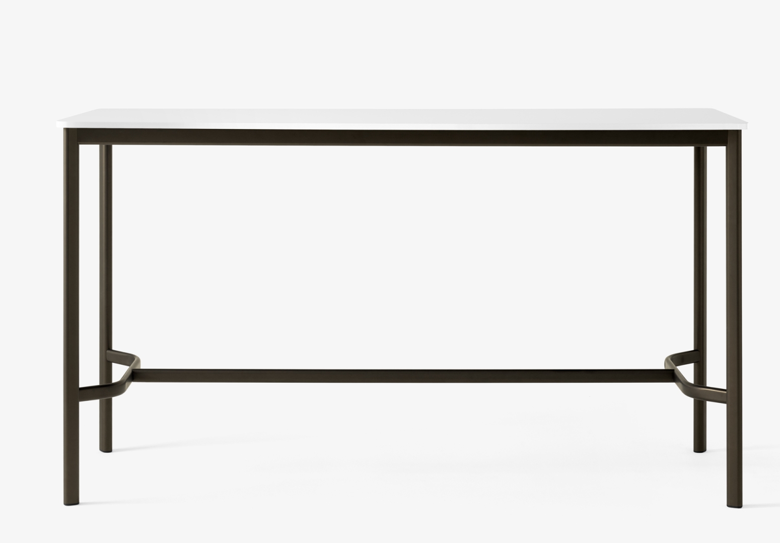 AndTradition Drip High Table: Moderner Stehtisch mit weißer Tischplatte und dunklem Metallgestell für Büro und Gastronomie.