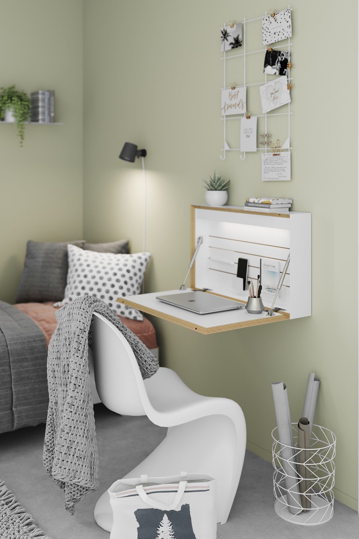 Funktionaler Flatbox Sekretär von Müller Möbelwerkstätten im modernen Jugendzimmer mit Laptop und Büromaterial.