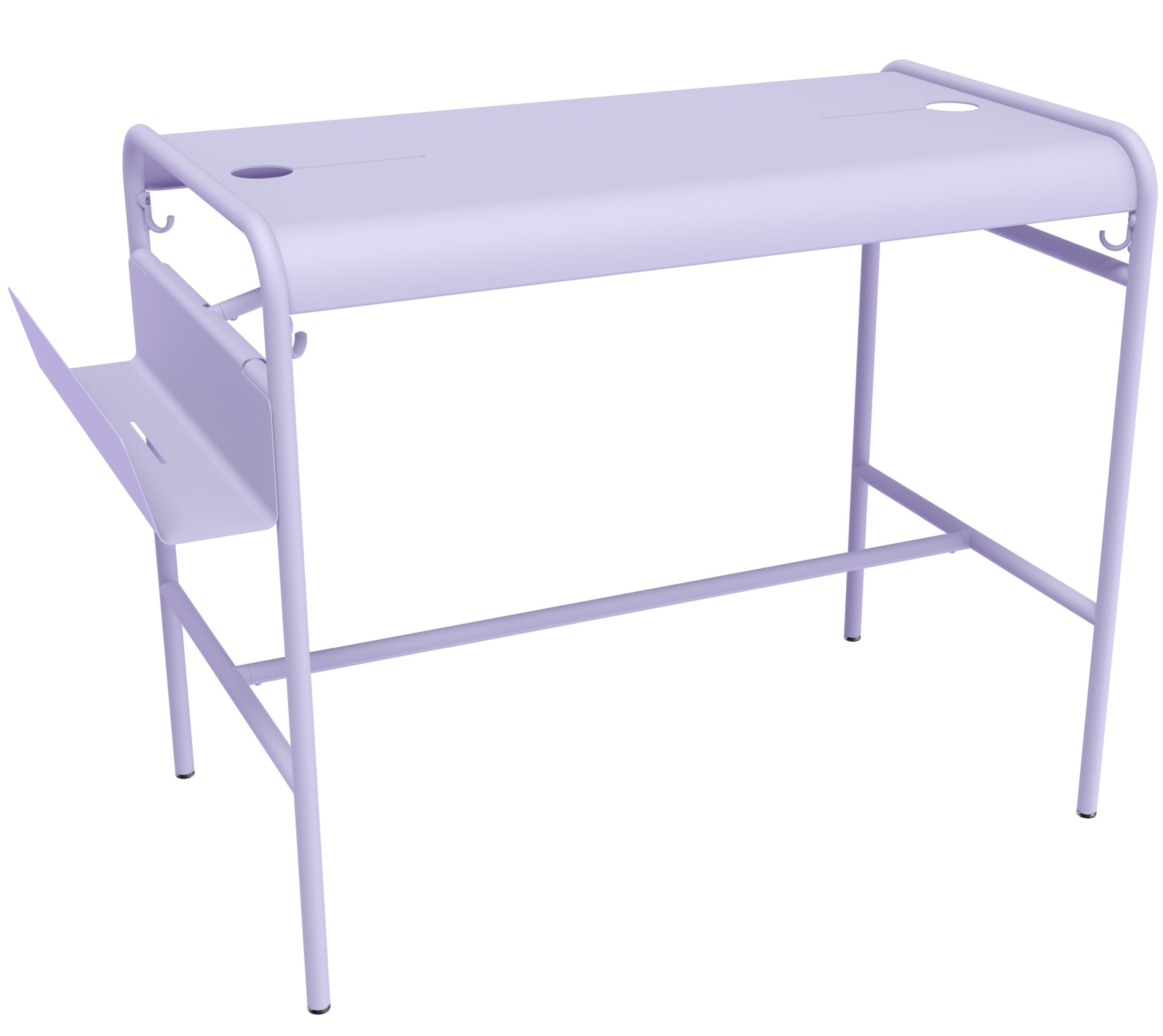 Luxembourg Work Stehtisch von Fermob in Flieder: Moderner, hoher Outdoor Tisch mit Ablage und Haken.