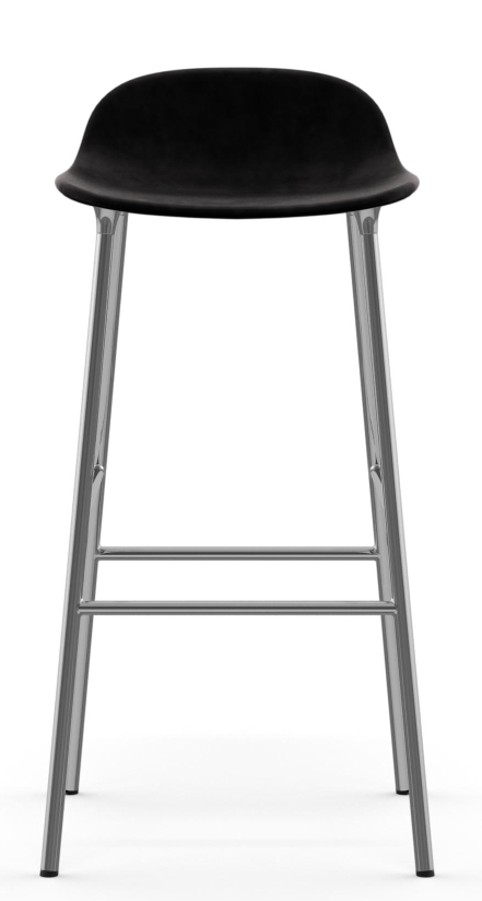 Form Barhocker von Normann Copenhagen, schwarze Sitzfläche, Stahlgestell, moderner Barstuhl für Küche oder Bar.