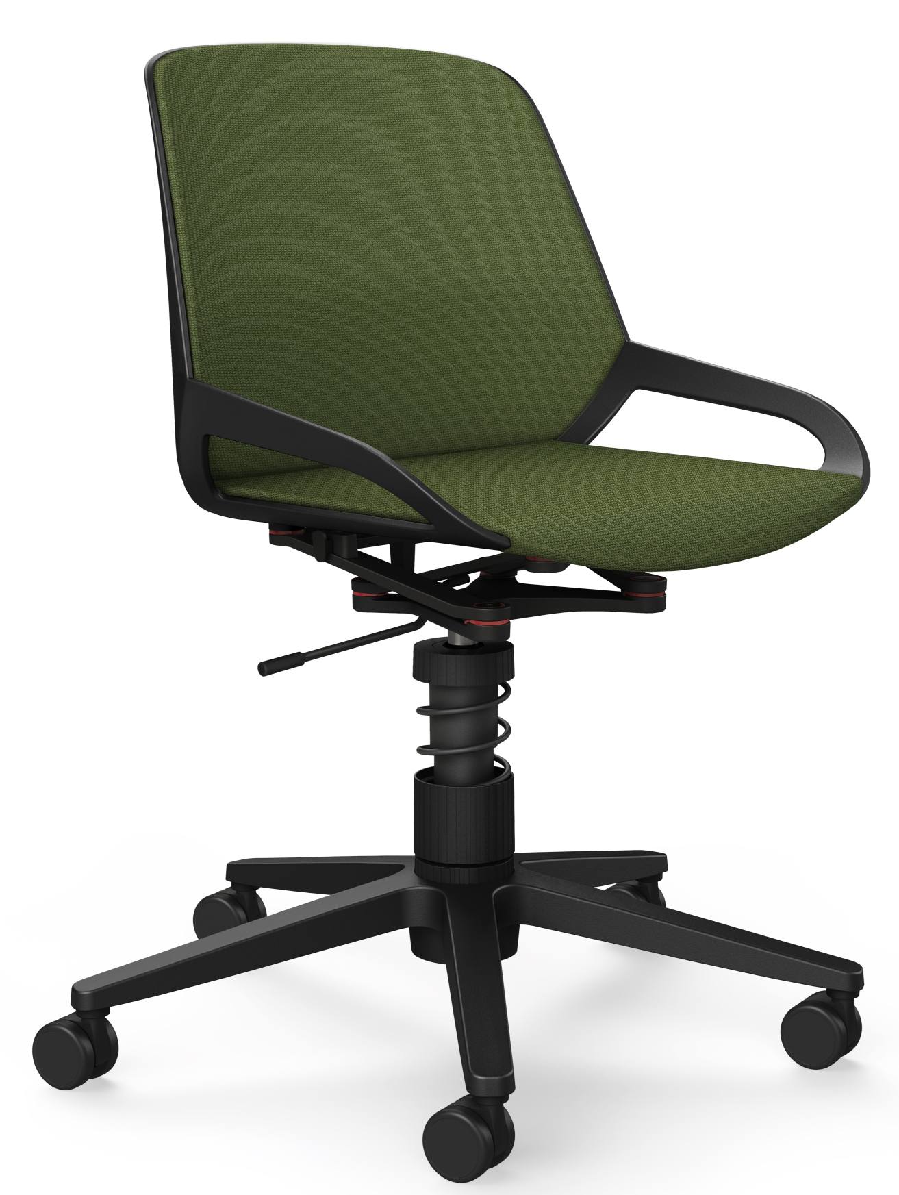 Numo Task Bürodrehstuhl von Aeris in Grün mit schwarzem Gestell und Rollen für das Büro.