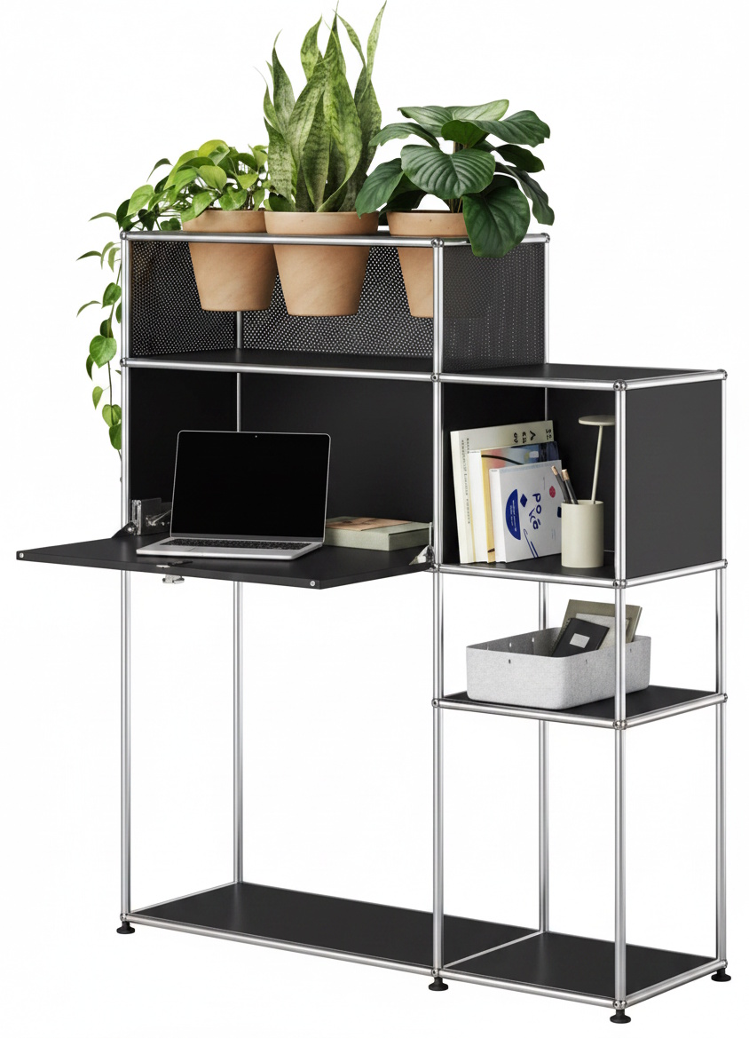 Thuiskantoor met plantenelement USM Haller grafietzwart