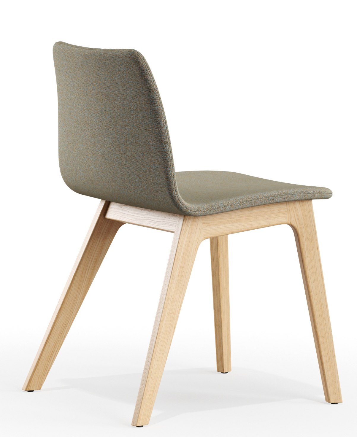 Morph Plus Stuhl mit Holzgestell und olivgrüner Polsterung von Zeitraum, Ansicht von hinten.