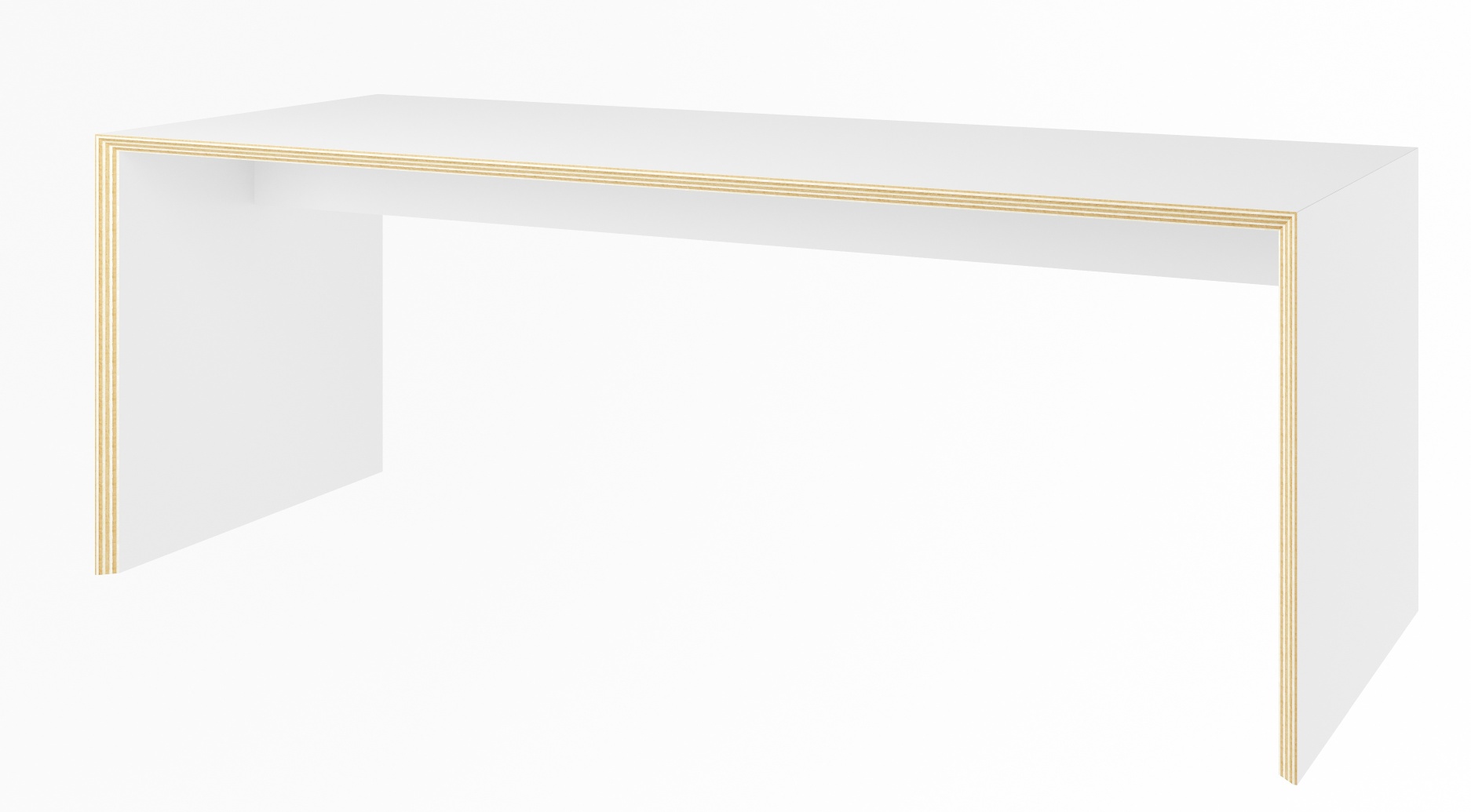 Weiße Bridge Sitzbank/Beistelltisch von Müller Möbelwerkstätten, minimalistisches Design, helle Holzdetails, vielseitiges Möbelstück für modernes Wohnen.
