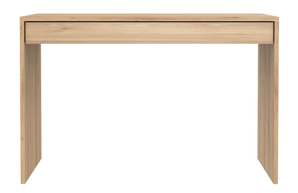 Ethnicraft Wave Schreibtisch aus Eiche mit Schublade, moderner Holz Schreibtisch für Arbeitszimmer und Büro.