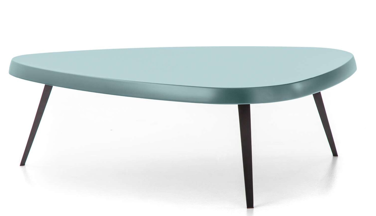 Cassina Mexique Couchtisch in Türkis mit dunklen Beinen, modernes Design für Wohnzimmer und Esszimmer.