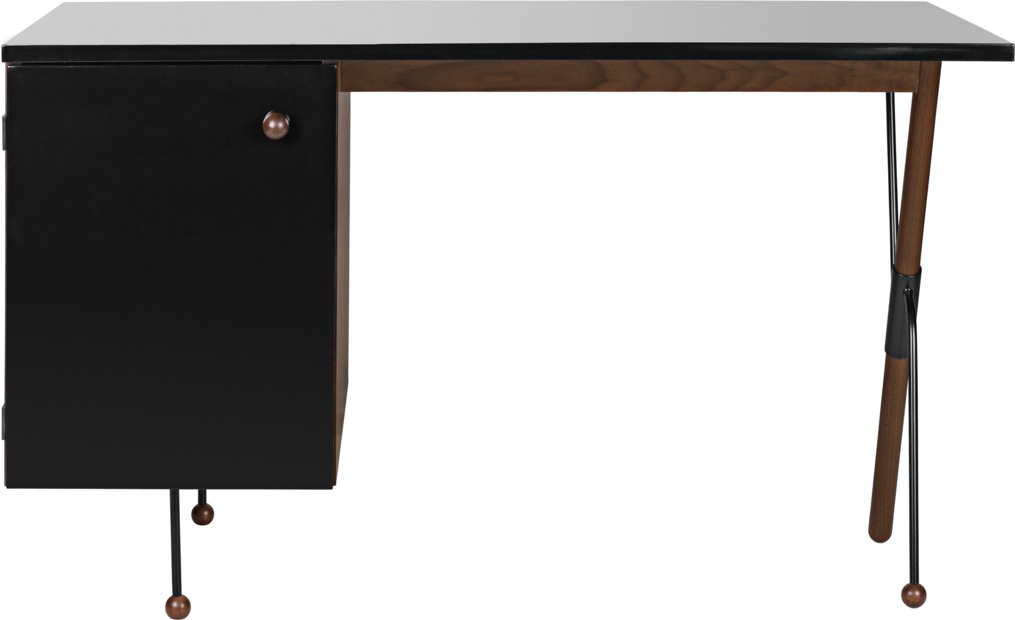Gubi Schreibtisch 62 Desk mit schwarzer Tischplatte und Schublade, Holzbeine. Moderner Bürotisch.