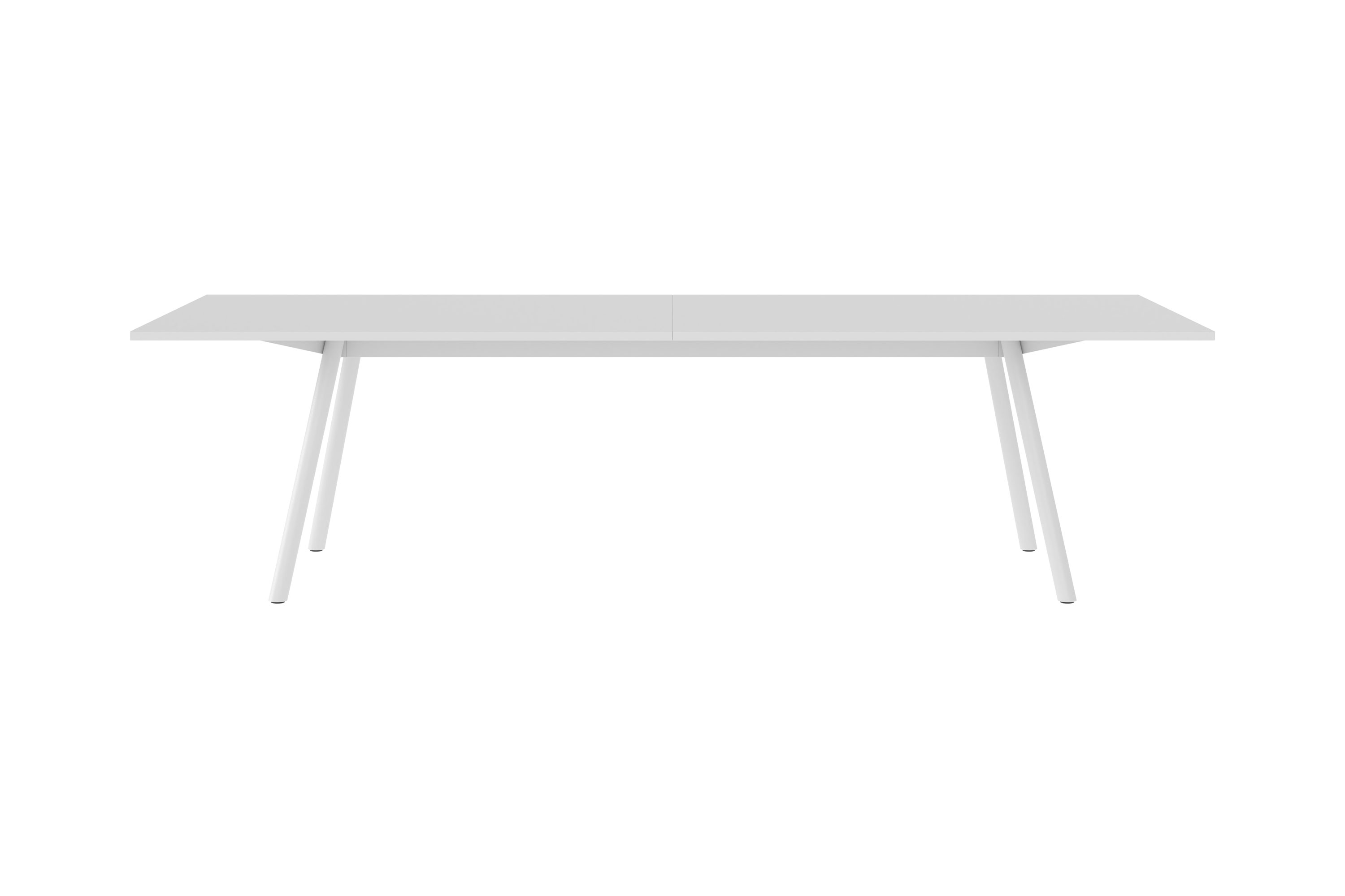 Weißer New Tendency Masa Tisch mit minimalistischem Design und vier schlanken Beinen.