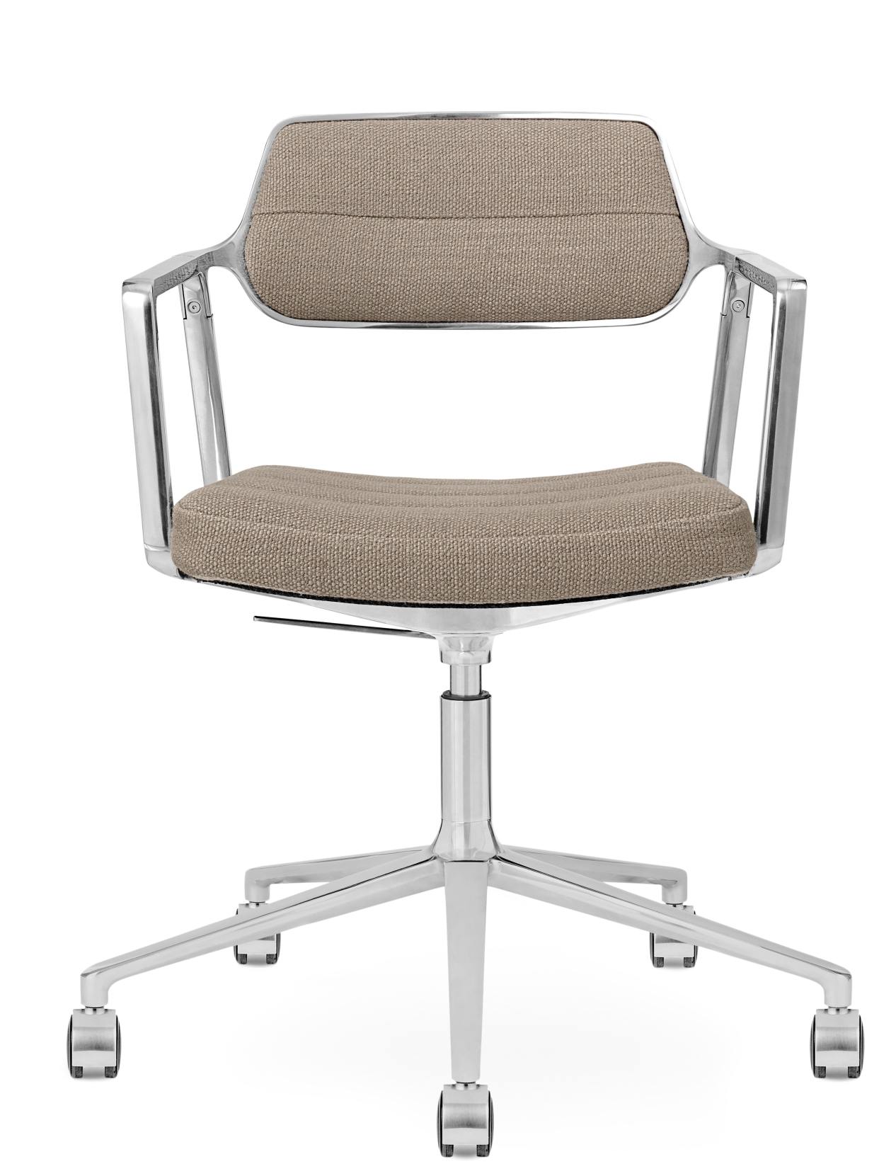 Vipp 453 / Vipp453 Draaistoel DONKERZAND TEXTIEL / GEPOLIJST ALUMINIUM FRAME MET WIELTJES Vipp UNIEK EXEMPLAAR